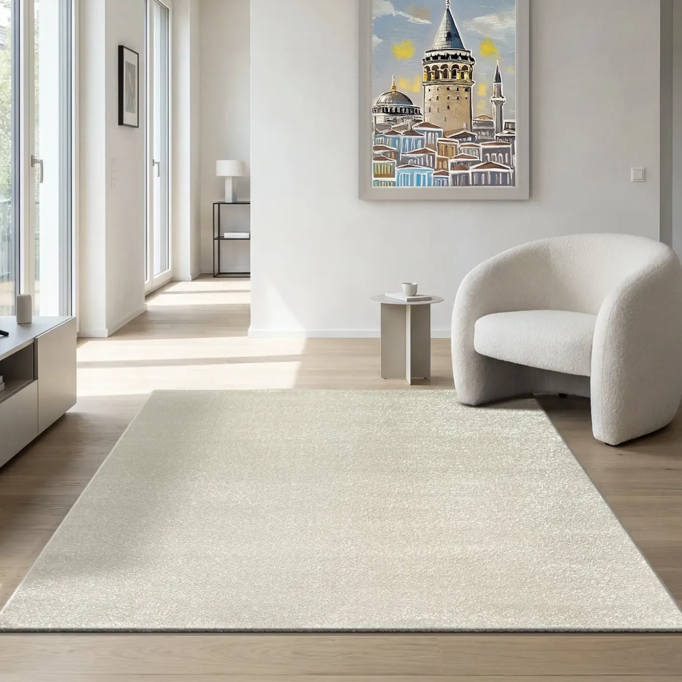 Uni Effen Vloerkleed Laagpolig Creme - 160x230 Cm