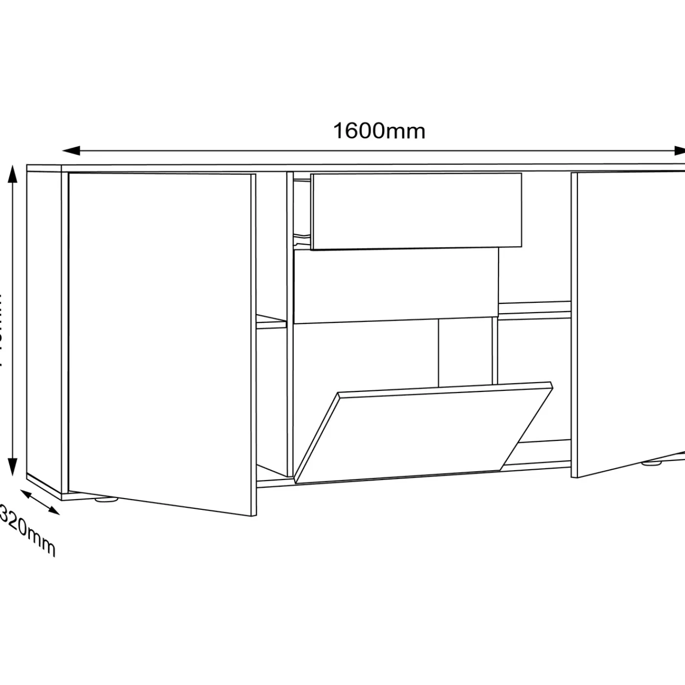 VCM Dressoir Salia H. 74 X B. 160 X T. 33 Cm
