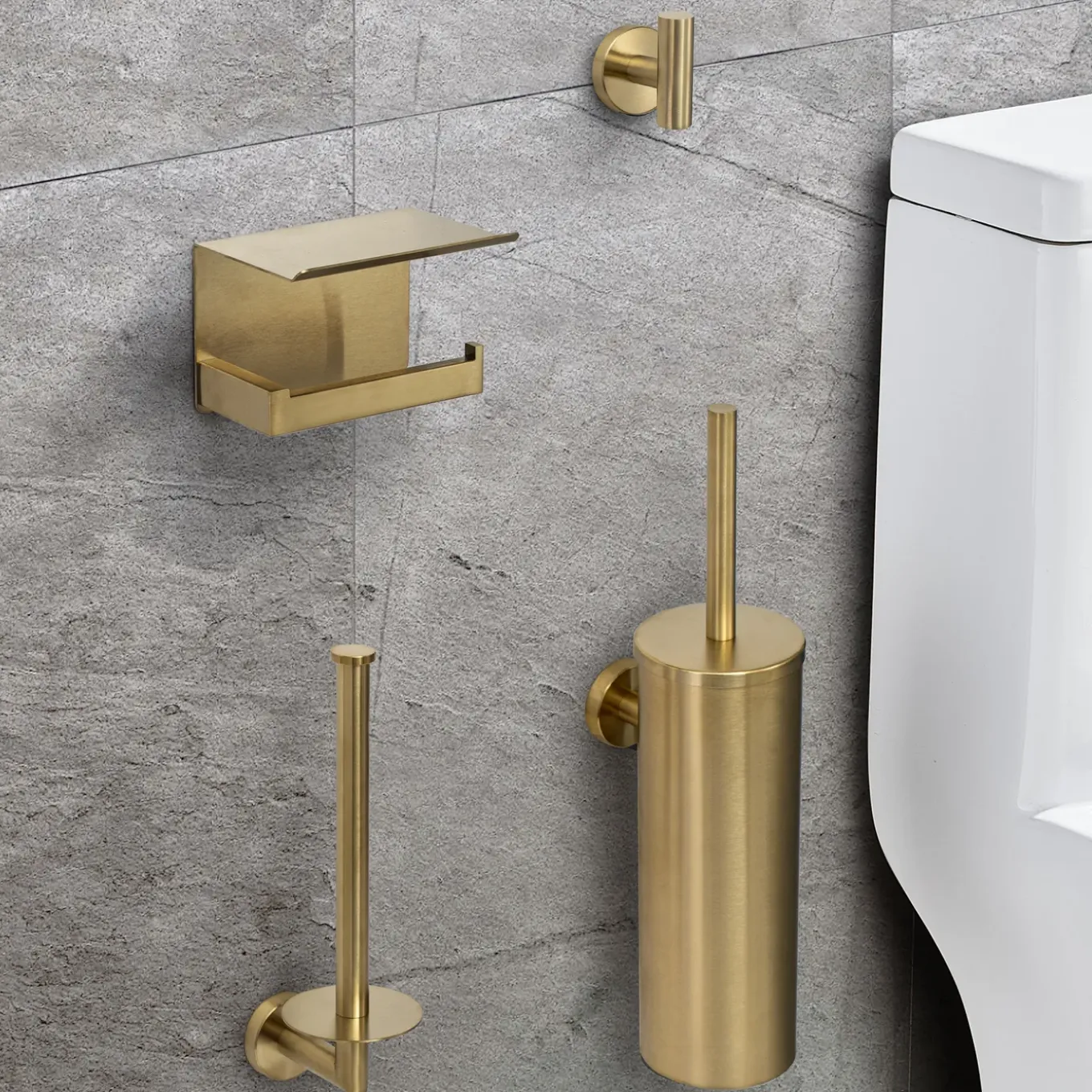 VDN Stainless Toiletaccessoireset goud 4-delig