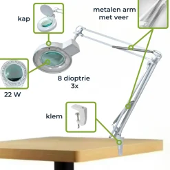 Velleman Loeplamp met klem, zwenkarm, aan/uit-schakelaar, Metaal