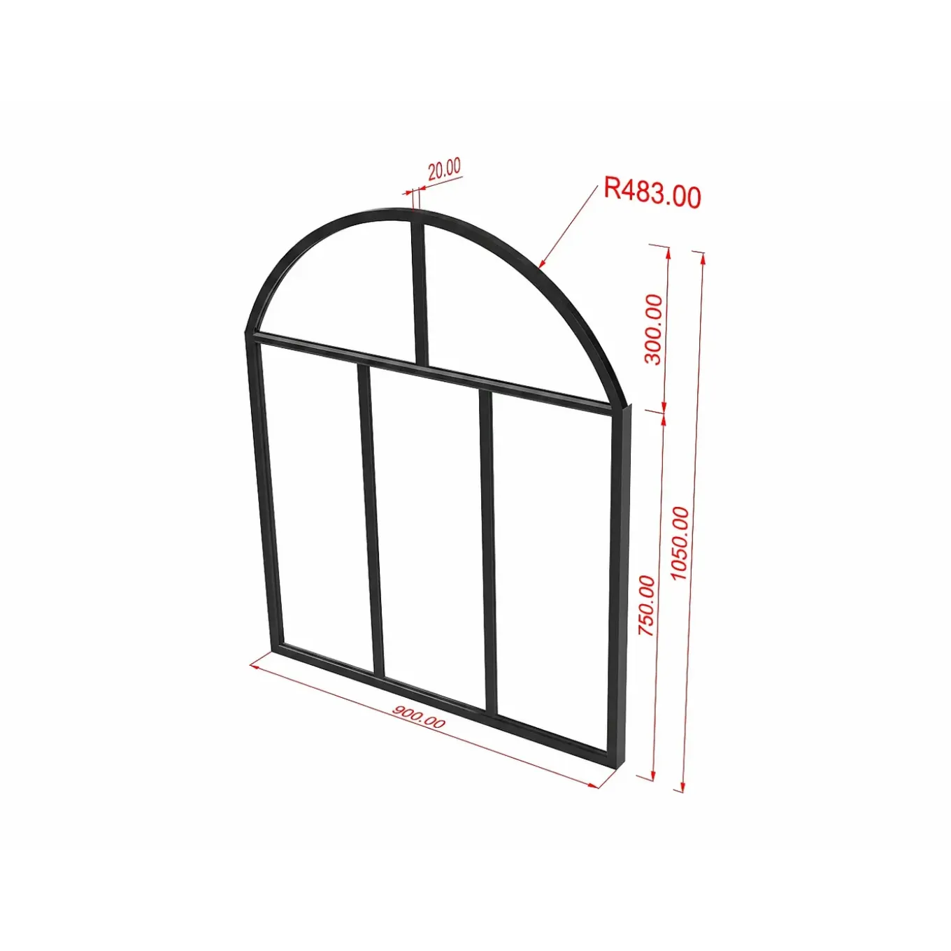 Vente-unique Glazen Binnenraam Arluna Zwart - L 90cm X B 3.5cm X H 105cm