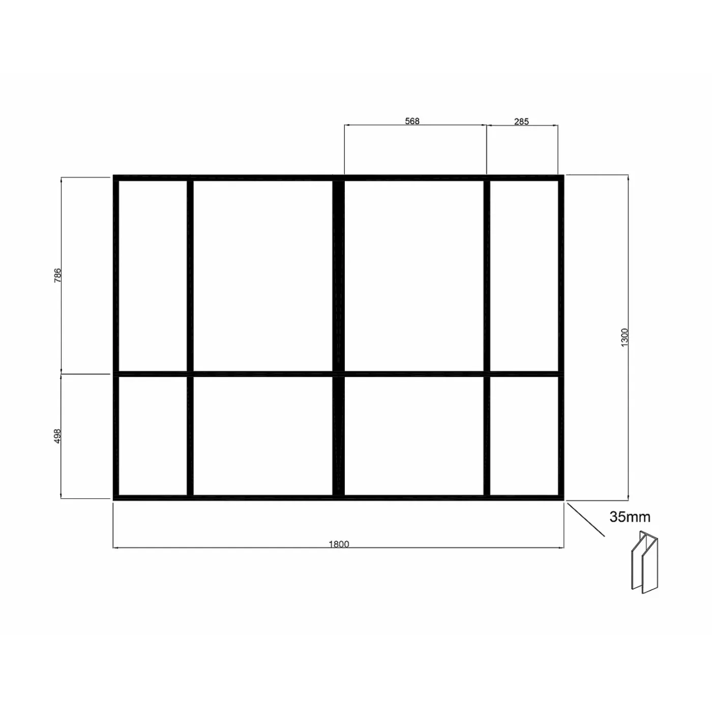 Vente-unique Glazen Binnenraam Toniba Zwart - L 180cm X B 3.5cm X H 130cm