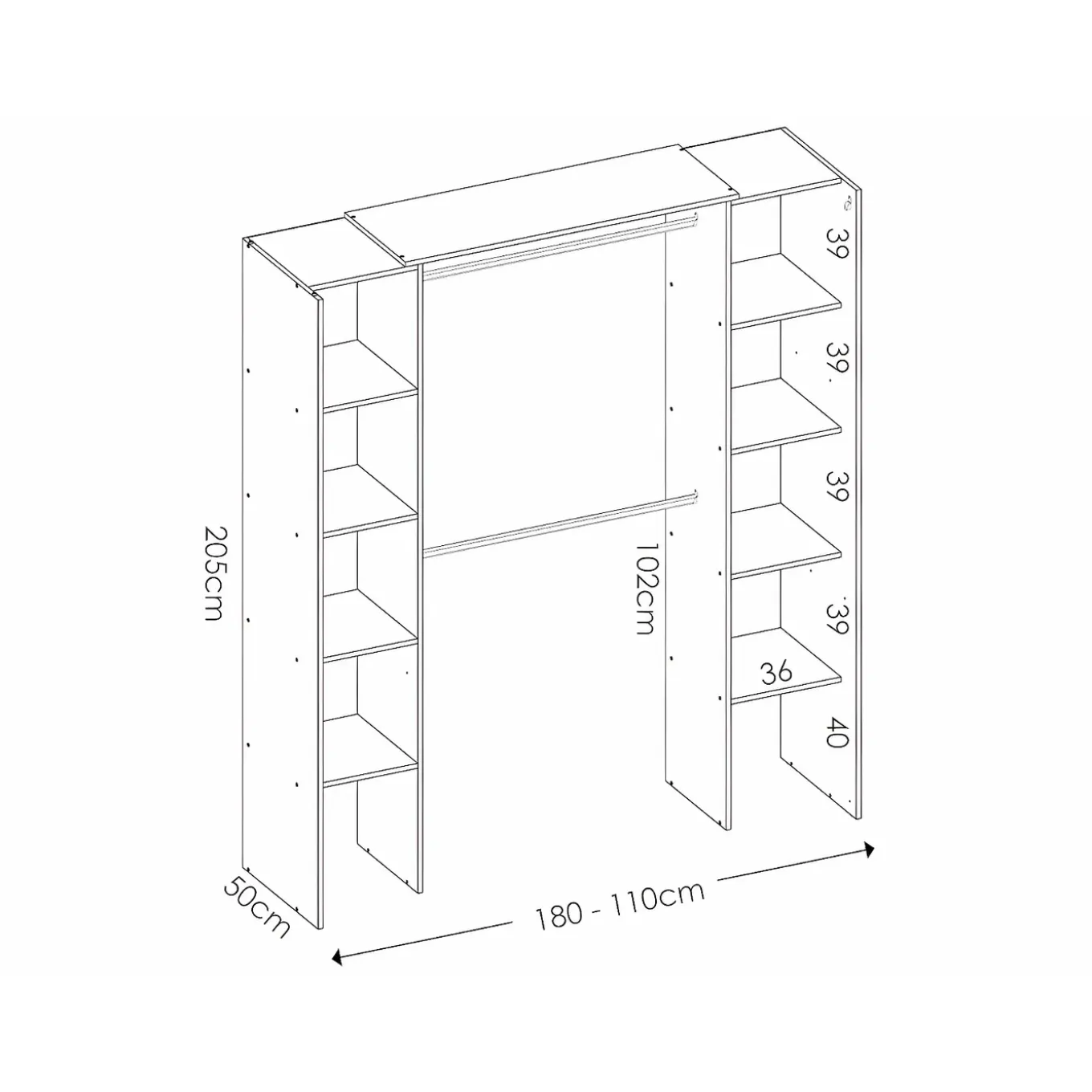 Vente-unique Open Kledingkast Dorian Wit - L 164cm X B 141cm X H 205cm