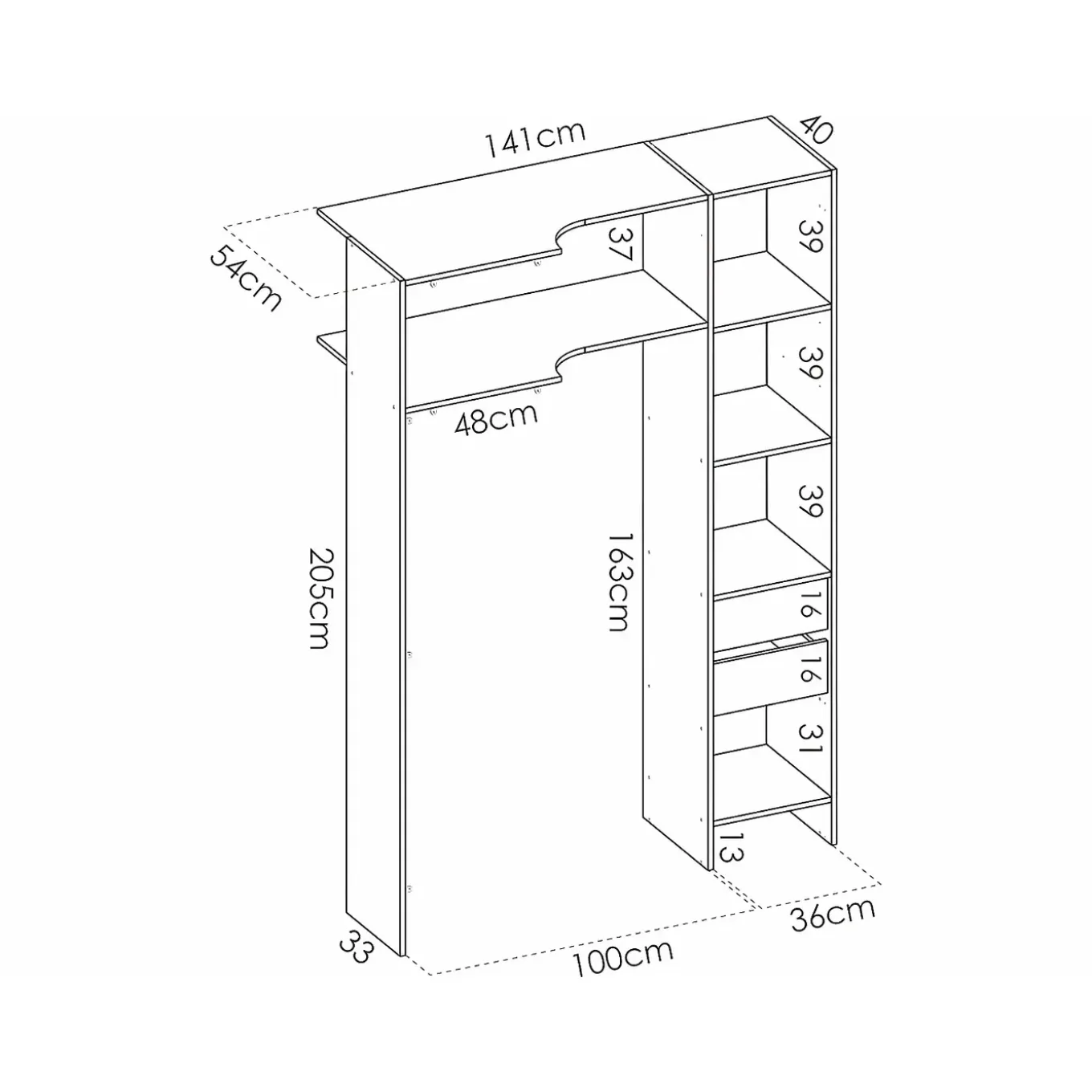 Vente-unique Open Kledingkast Gontran Wit - L 164cm X B 141cm X H 205cm
