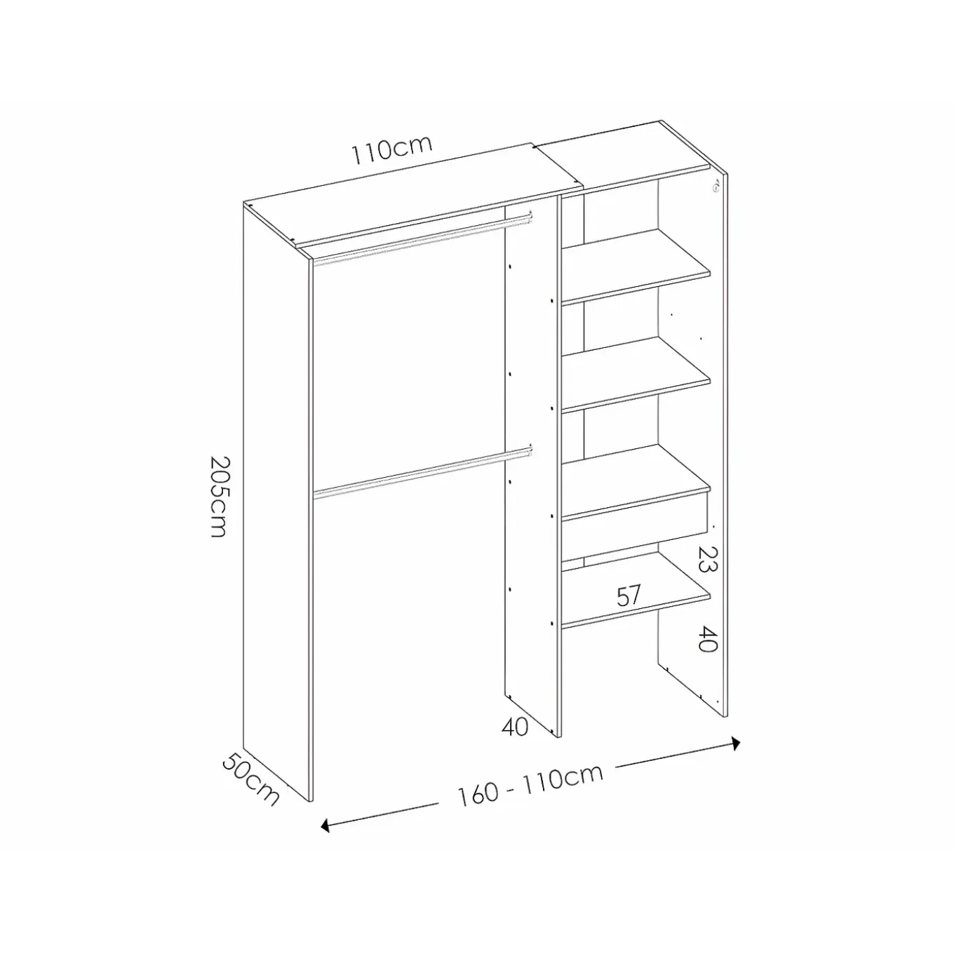 Vente-unique Open Kledingkast Gontran Wit - L 164cm X B 141cm X H 205cm