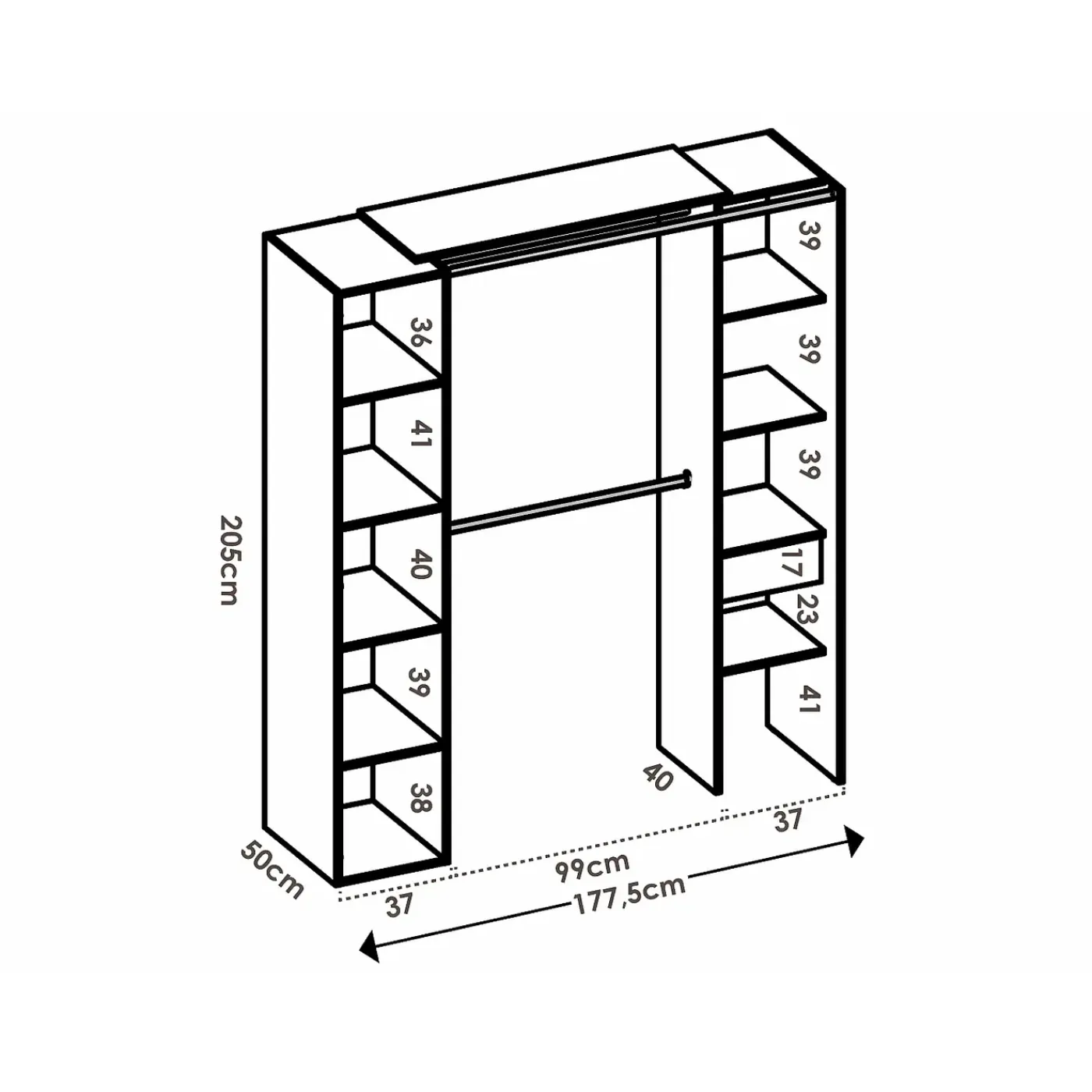 Vente-unique Open Kledingkast Bertrand Wit - L 231.5cm X B 141cm X H 205cm