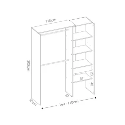 Vente-unique Open Kledingkast Laurent Antracietgrijs - L 110cm X B 50cm X H 205cm