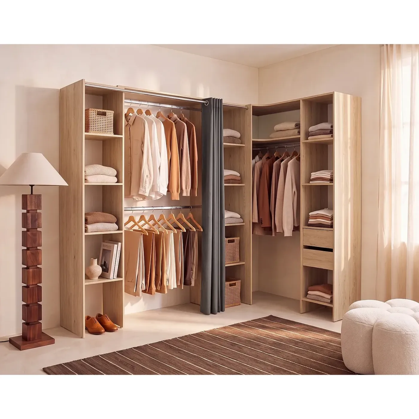 Vente-unique Open Kledingkast Dorian Beige - L 164cm X B 141cm X H 205cm