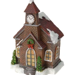 Overig Verlicht Kerstkerkje - Rood Dak - Polystone - 13 Cm