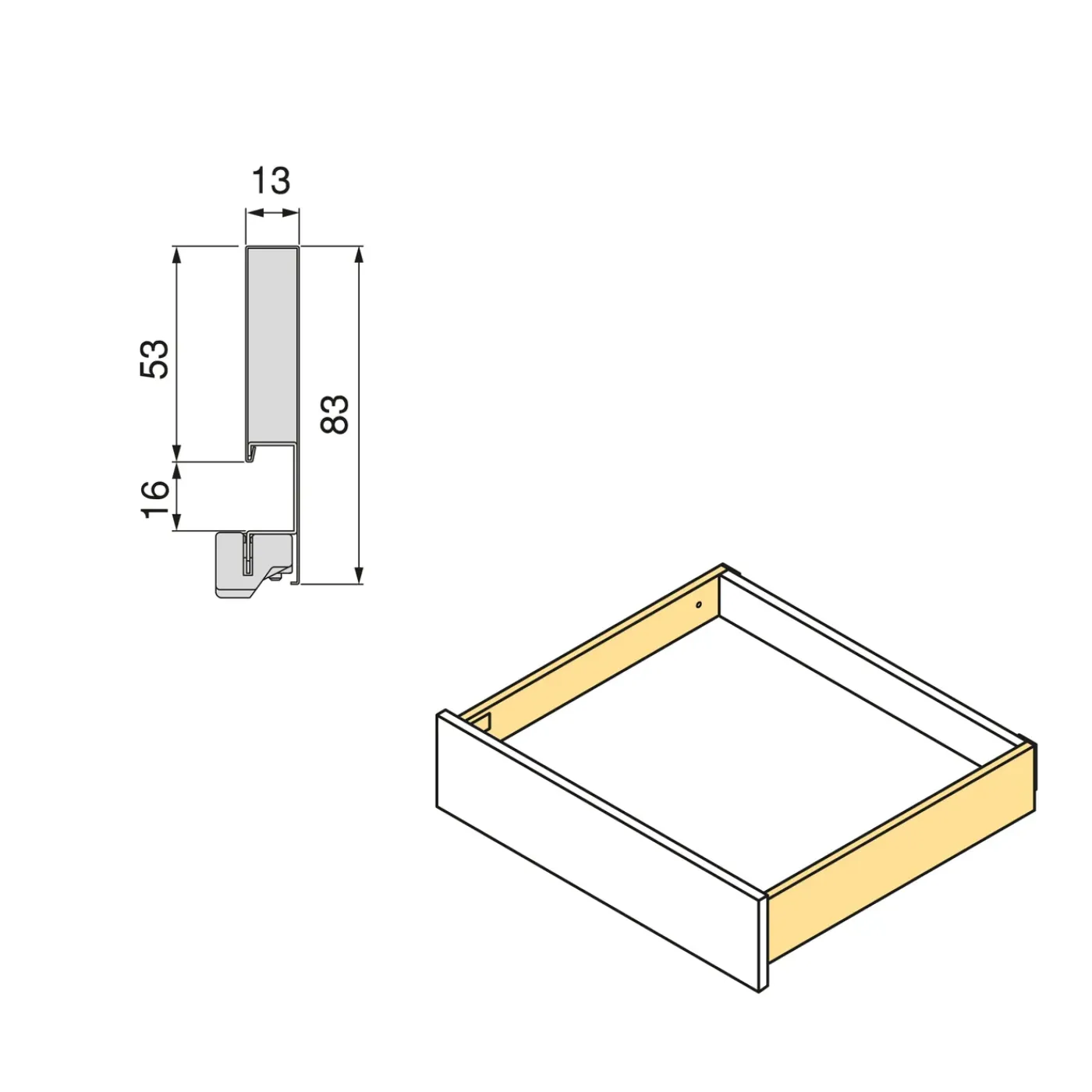 Emuca Vertex Met 3d-regeling Outdoor Lade , Hoogte 83mm, 40kg, Diepte 450mm, Staal, Wit Gelakt