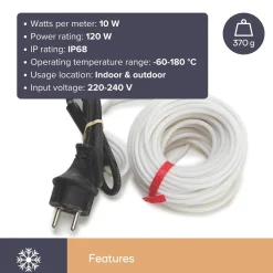 Perel Verwarmingskabel, Voor Binnen En Buiten, 12 M, Wit, Pe (polyethyleen)