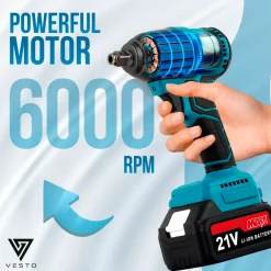 Vesto® Accu Slagmoersleutel 21v - Incl. 6x Moerdoppen - 2x Accu - 600nm - Slagschroevendraaier