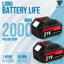 Vesto® Accu Slagmoersleutel 21v - Incl. 6x Moerdoppen - 2x Accu - 600nm - Slagschroevendraaier
