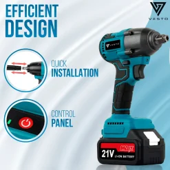 Vesto® Accu Slagmoersleutel 21v - Incl. 6x Moerdoppen - 2x Accu - 600nm - Slagschroevendraaier