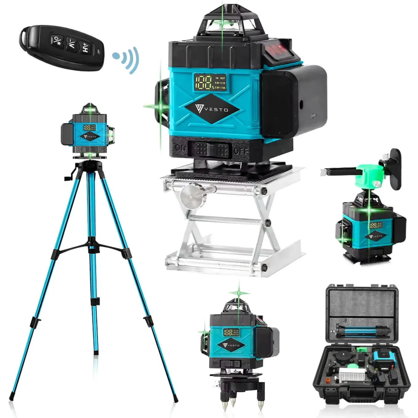 Vesto® 4d Kruislijnlaser - Zelfnivellerend Bouwlaser Met 4-16 Lijnen - 360° Rotatie - 50m Meetbereik