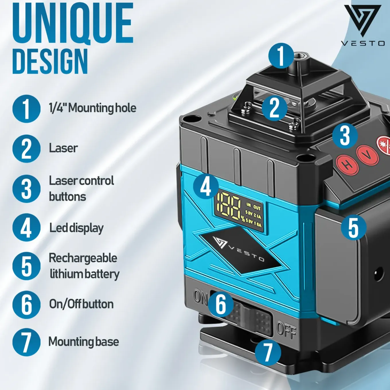 Vesto® 4d Kruislijnlaser - Zelfnivellerend Bouwlaser Met 4-16 Lijnen - 360° Rotatie - 50m Meetbereik