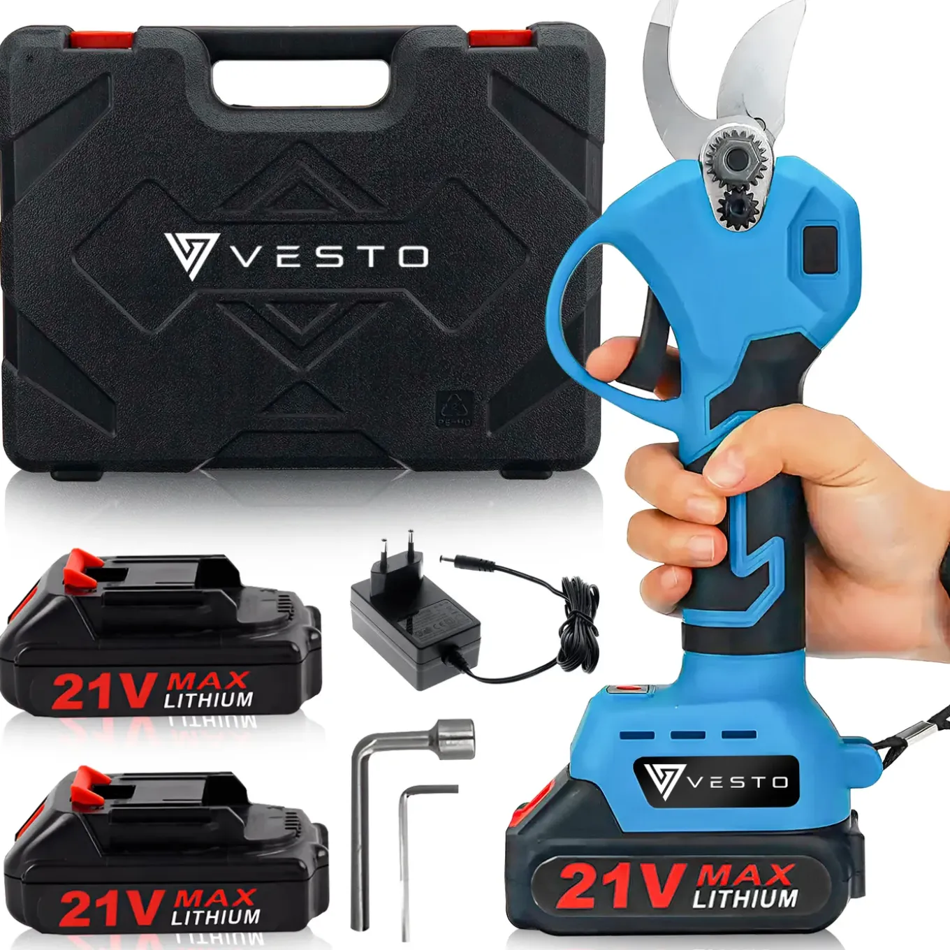 Vesto® Elektrische Snoeischaar - Draadloos Met 2 Accu's - Takkenschaar - Heggenschaar - Tuinschaar