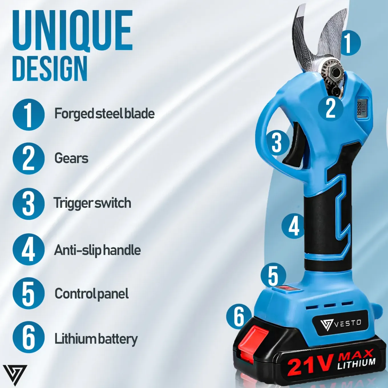 Vesto® Elektrische Snoeischaar - Draadloos Met 2 Accu's - Takkenschaar - Heggenschaar - Tuinschaar