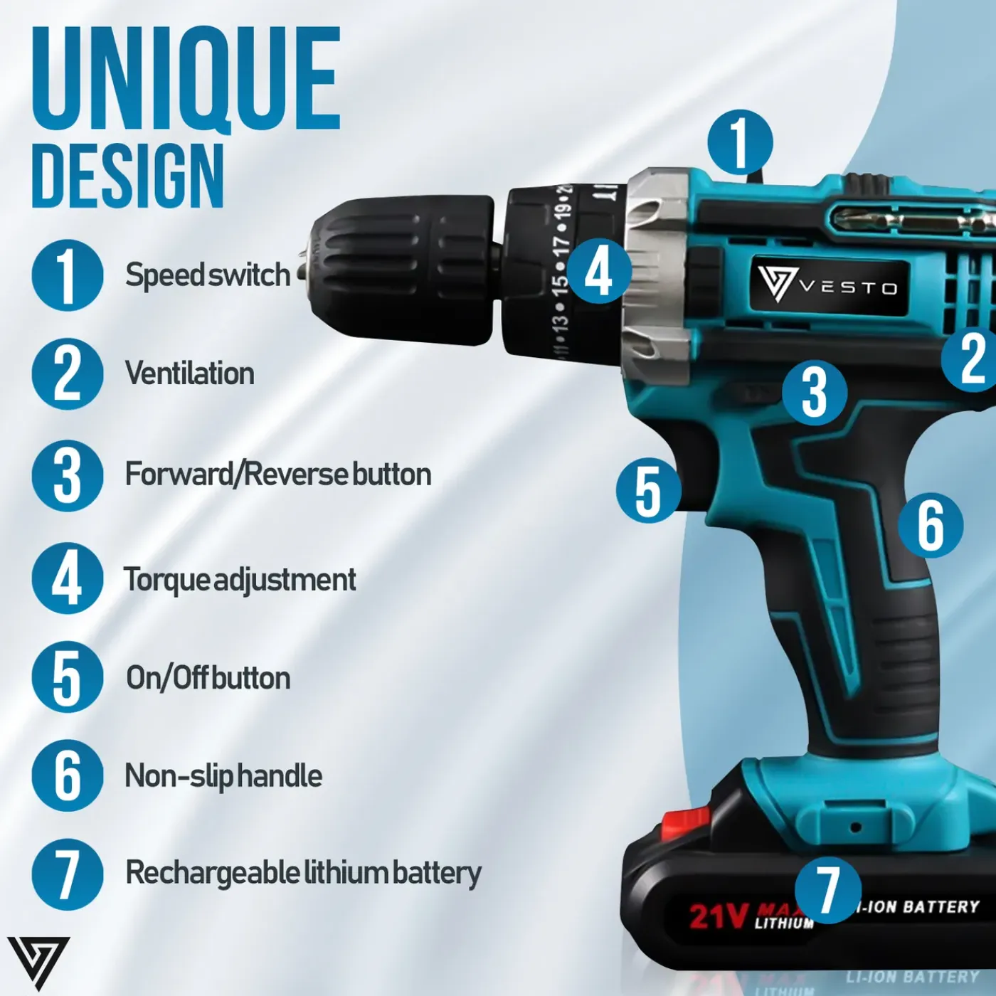 Vesto ® Powerdrive Accuboormachine - Accu Schroefboormachine - Boormachine - Incl. 2 Accu's