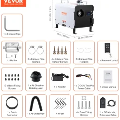 Vevor Dieselheater 8kw 12/24v Draagbaar, Lcd Scherm, Afst.bed., 7l Tank, Voor Vrachtwagen