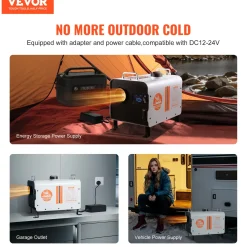 Vevor Dieselheater 8kw 12/24v Draagbaar, Lcd Scherm, Afst.bed., 7l Tank, Voor Vrachtwagen