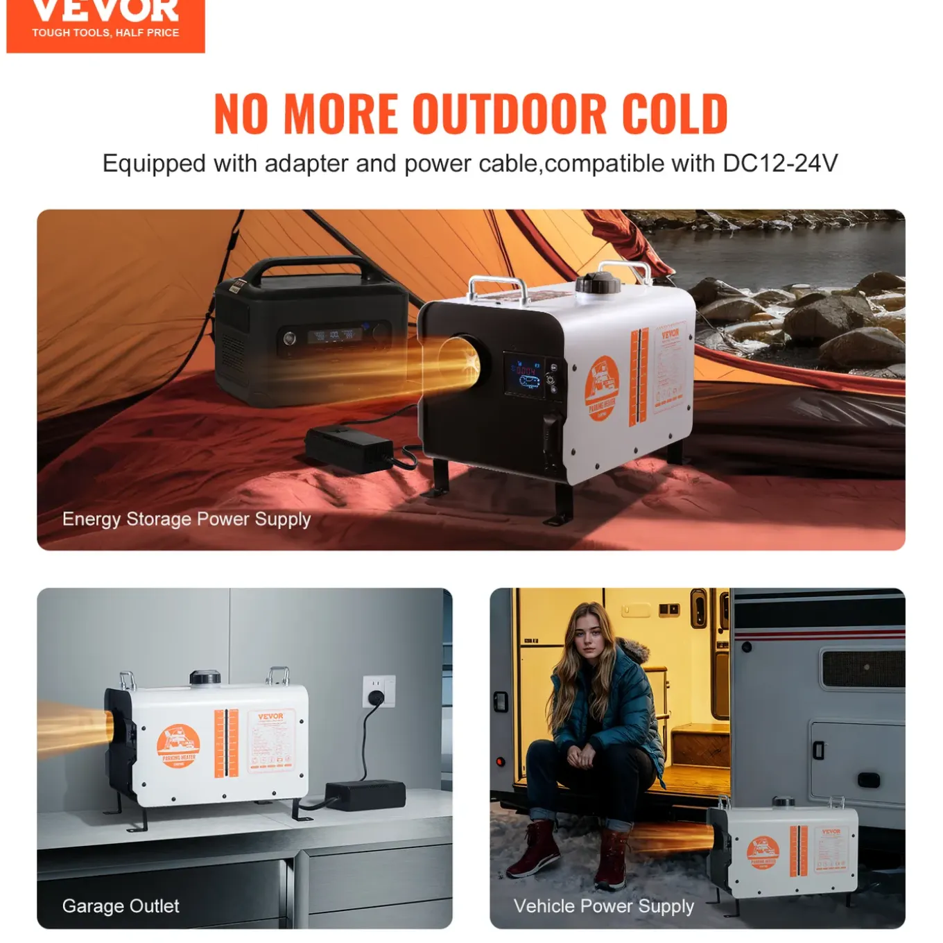Vevor Dieselheater 8kw 12/24v Draagbaar, Lcd Scherm, Afst.bed., 7l Tank, Voor Vrachtwagen