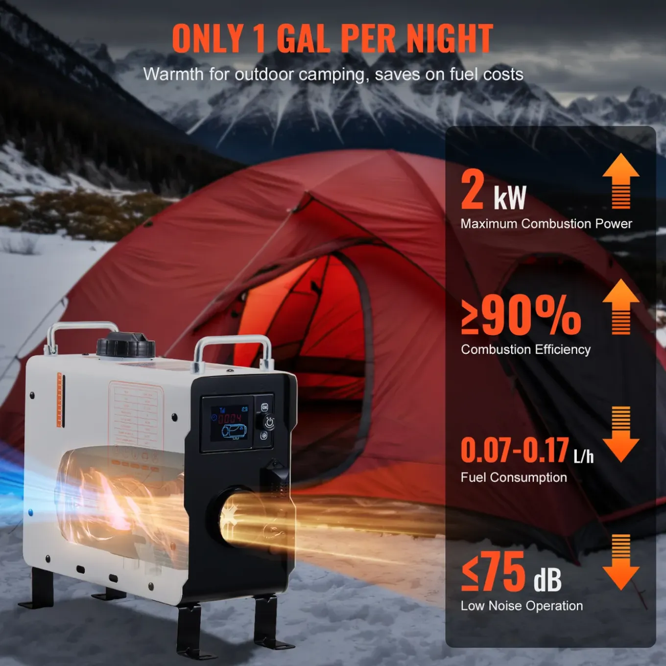 Vevor Dieselkachel (verwarming) 12v/24v 2kw Bluetooth App, Afstandsbediening, Co-alarm, Draagbaar