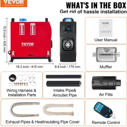 Vevor Dieselkachel (verwarming) 12v 8kw Voor Auto/trucks Afstandsbediening, Lcd-thermostaatmonitor