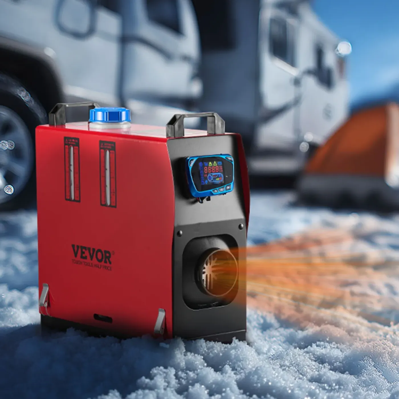VEVOR Dieselkachel (verwarming) 8kw 12-24v 0.18-0.36l/u, 0-40°c, Afstandsbediening, Blauw Lcd