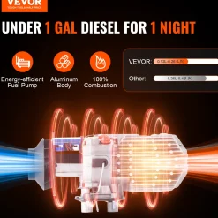VEVOR Dieselkachel (verwarming) 12v 2kw 0.12-0.26l/u, Lcd, Snel Opwarmend, Draagbaar