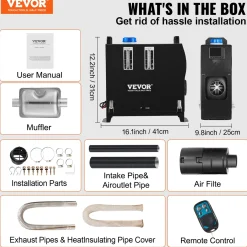 VEVOR Dieselkachel (verwarming) 12v 8kw Voor Auto Aluminium, Afstandsbediening, Lcd-scherm, Zwart