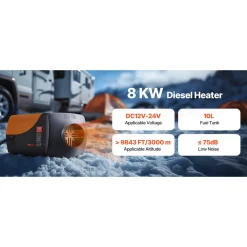 Vevor Parkeerverwarming (dieselkachel) 8kw 12-24v Draagbaar Voor Winter 10l Brandstoftank