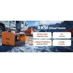VEVOR Standverwarming 8kw 12/24v Vierkant Display, Afst.bed., Compact, Stil, Voor Camper