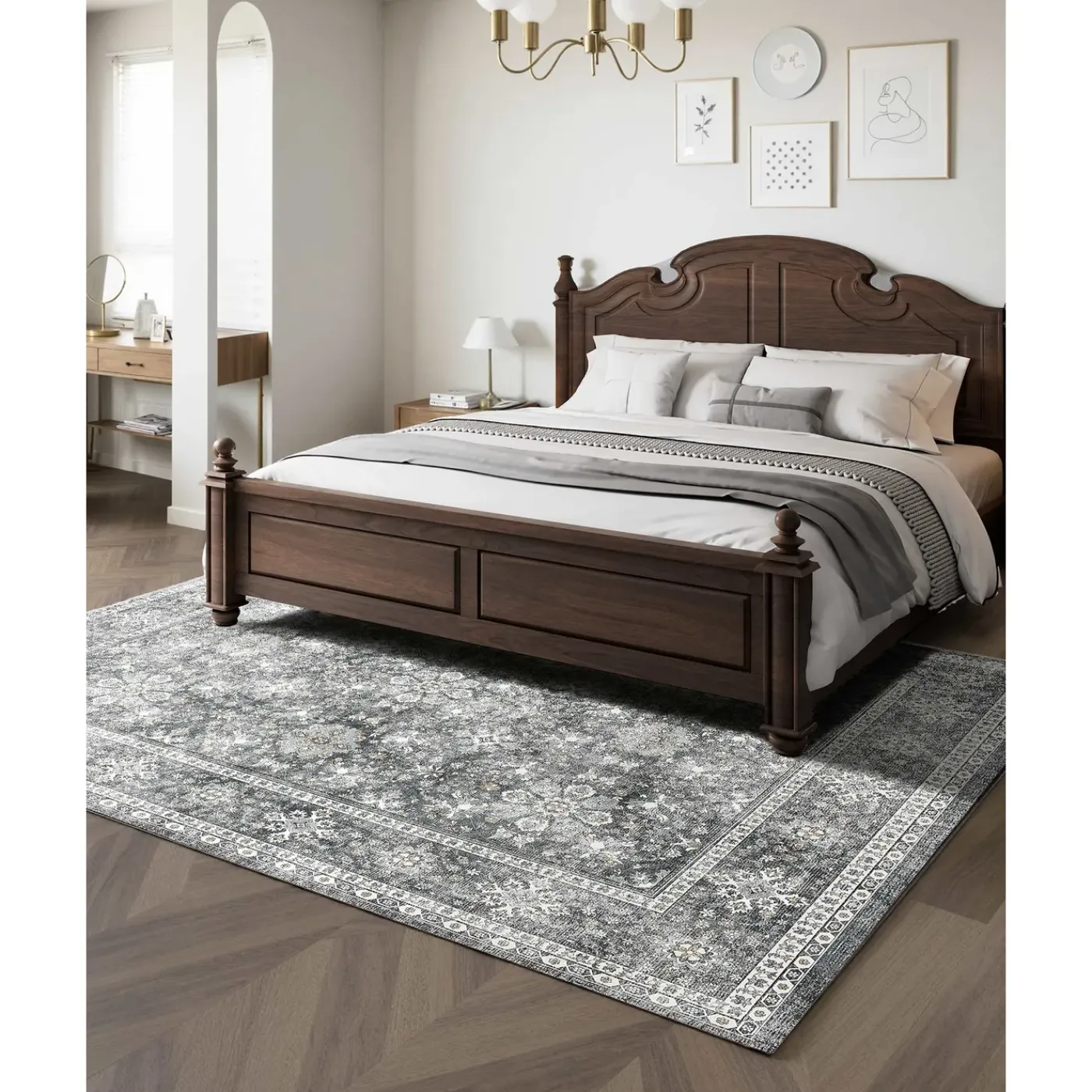 VEVOR -vloerkleed(binnenmat)-2439x3048mm-kortpolig-wasbaar-antislip-vintage-grijs