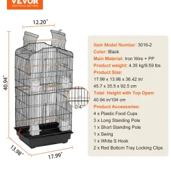 Vevor-vogelkooi-(parkietenkooi)-457x355x925mm-zwart-vogelhuis-stevig