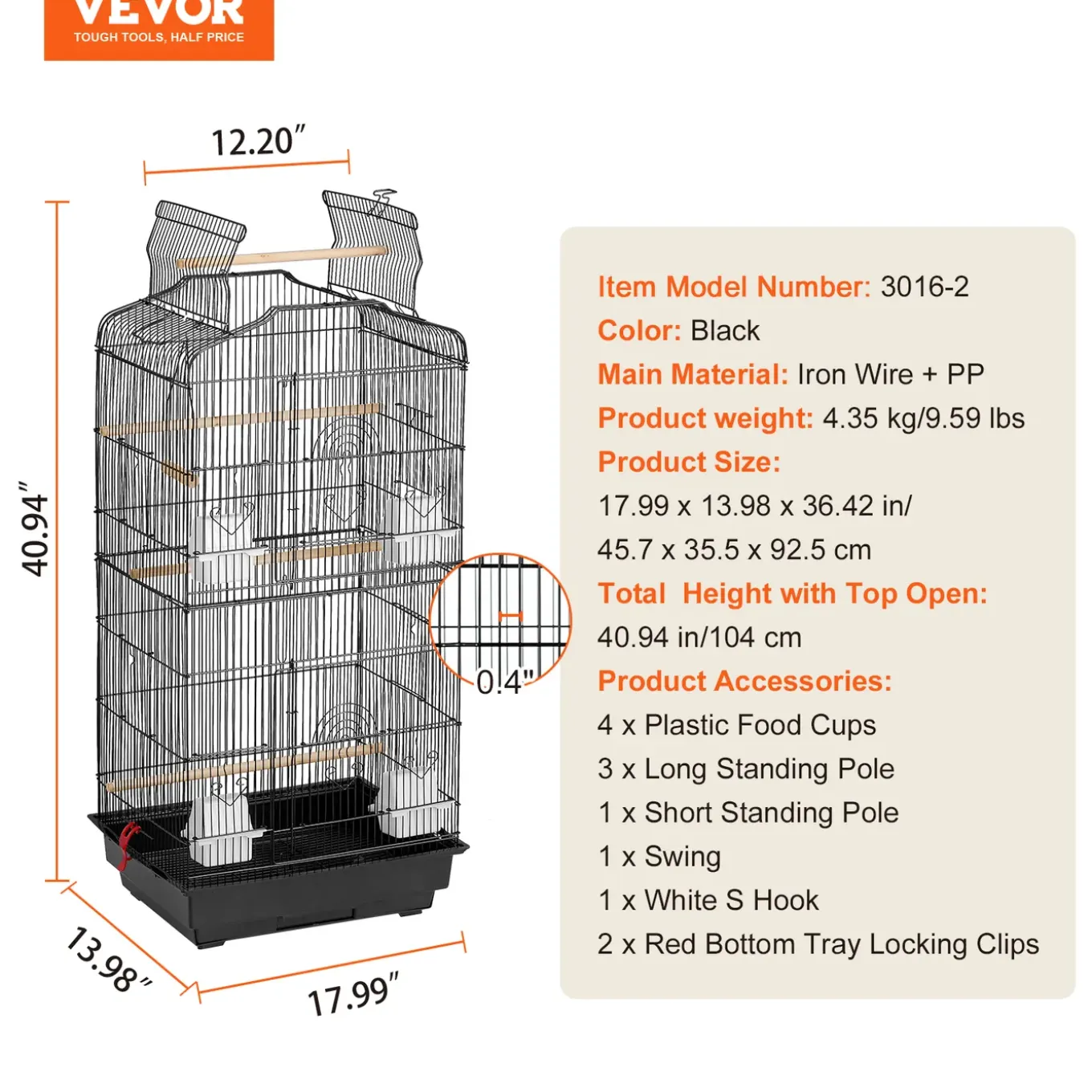 Vevor-vogelkooi-(parkietenkooi)-457x355x925mm-zwart-vogelhuis-stevig