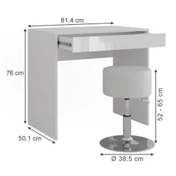 Vicco - Coiffeuse Sherry - Wit Hoogglans - 81,4 X 76 X 50,1 Cm