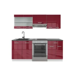 Vicco - Compacte Complete Keuken - R-line - Hoogglans Rood Wit - 200 X 81,6 X 60 Cm