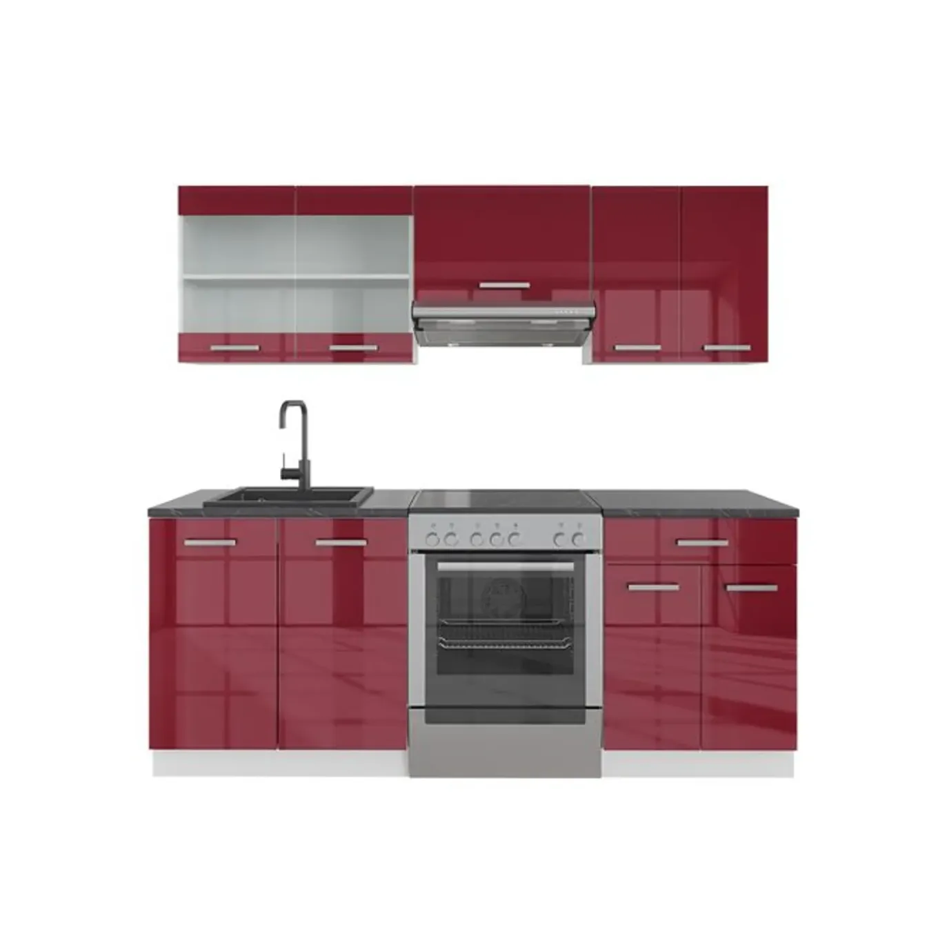 Vicco - Compacte Complete Keuken - R-line - Hoogglans Rood Wit - 200 X 81,6 X 60 Cm