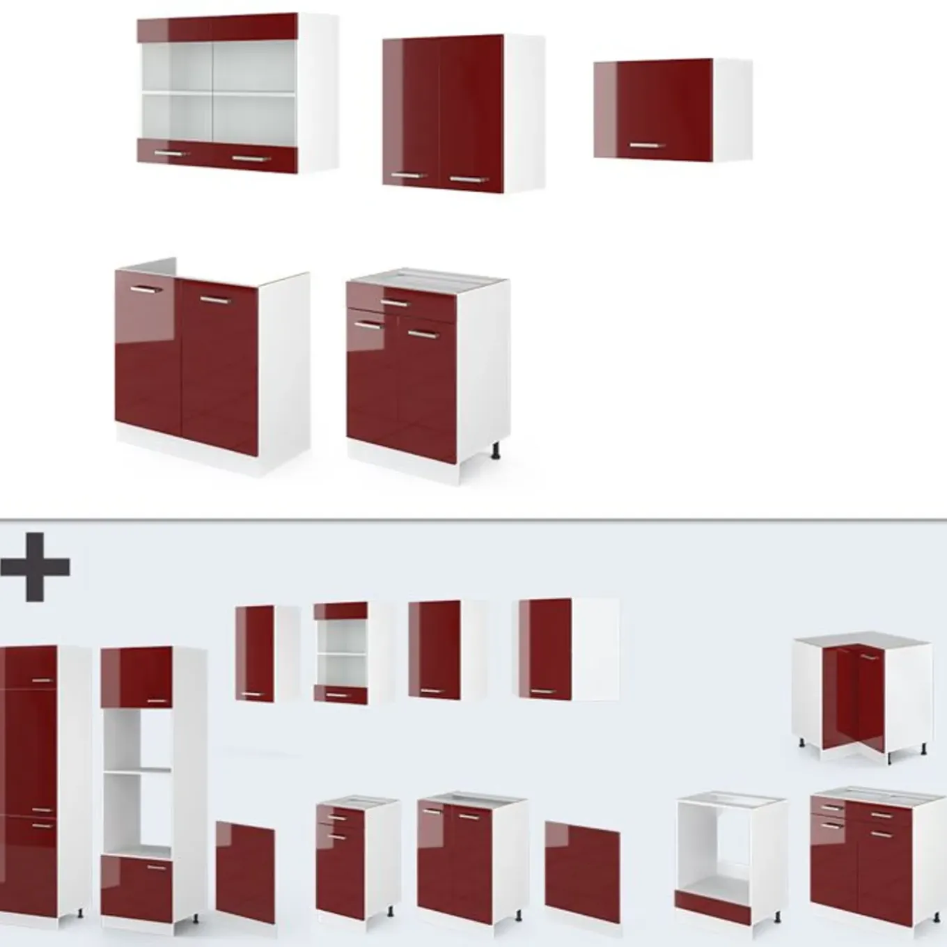 Vicco - Compacte Complete Keuken - R-line - Hoogglans Rood Wit - 200 X 81,6 X 60 Cm