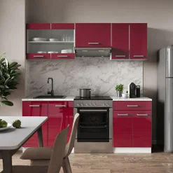 Vicco - Compacte Complete Keuken - R-line 34997 - Hoogglans Rood Wit - 200 Cm