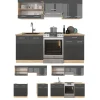 Vicco - Compacte Keuken - R-line - Glanzend Antraciet Goud-eiken - 200 Cm