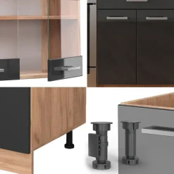 VICCO - Compacte Keuken - R-line 42987 - Glanzend Antraciet Goud Eiken - 200 Cm
