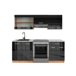 VICCO - Compacte Keuken - R-line 42987 - Glanzend Antraciet Goud Eiken - 200 Cm