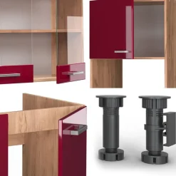 VICCO - Complete Hoekkeuken - R-line 43327 - Glanzend Rood Goudkleurig Eiken - 247 X 237 Cm