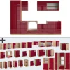 Vicco - Complete Keuken - R-line - Glanzend Rood En Goudkleurig Eiken - 300 X 207 Cm