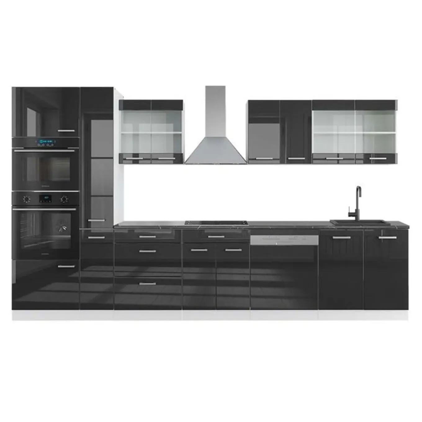 Vicco - Complete Moderne Keuken - R-line - Glanzend Antraciet Wit - 350 Cm