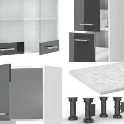 Vicco - Complete Moderne Keuken - R-line - Glanzend Antraciet Wit - 350 Cm