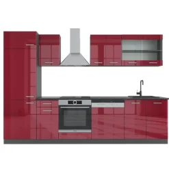 Vicco - Complete Modulaire Keuken - R-line - Glanzend Rood Antraciet - 300 Cm