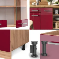 VICCO - Complete Modulaire Keuken - R-line - Hoogglans Rood Goud Eiken - 240 Cm